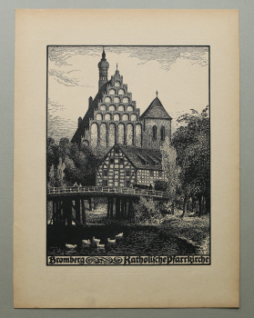 Kunst Druck / Wilhelm Thiele Potsdam / 1920er Jahre / Bromberg / Pfarrkirche / Bydgoszcz / Polen / wohl Holzschnitt